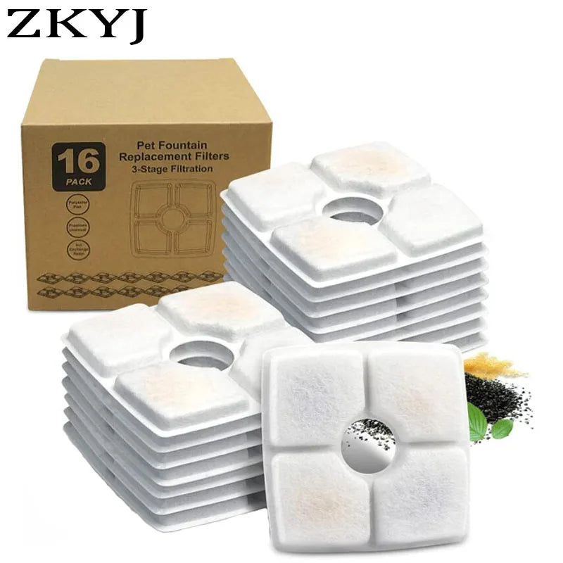 Cat & Dog Water Fountain Replacement Filters – Square Activated Carbon Filter for Veken & 2.5L Pet Fountains (4/8/16 Pack)